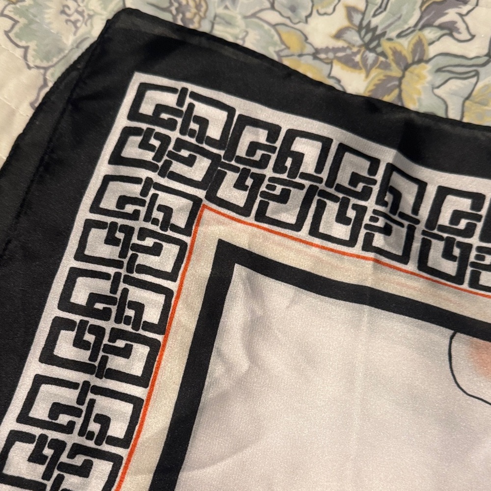NWT Chicos Floral Silk-Look Square Scarf with Greek Key Border - Picture 4 of 5